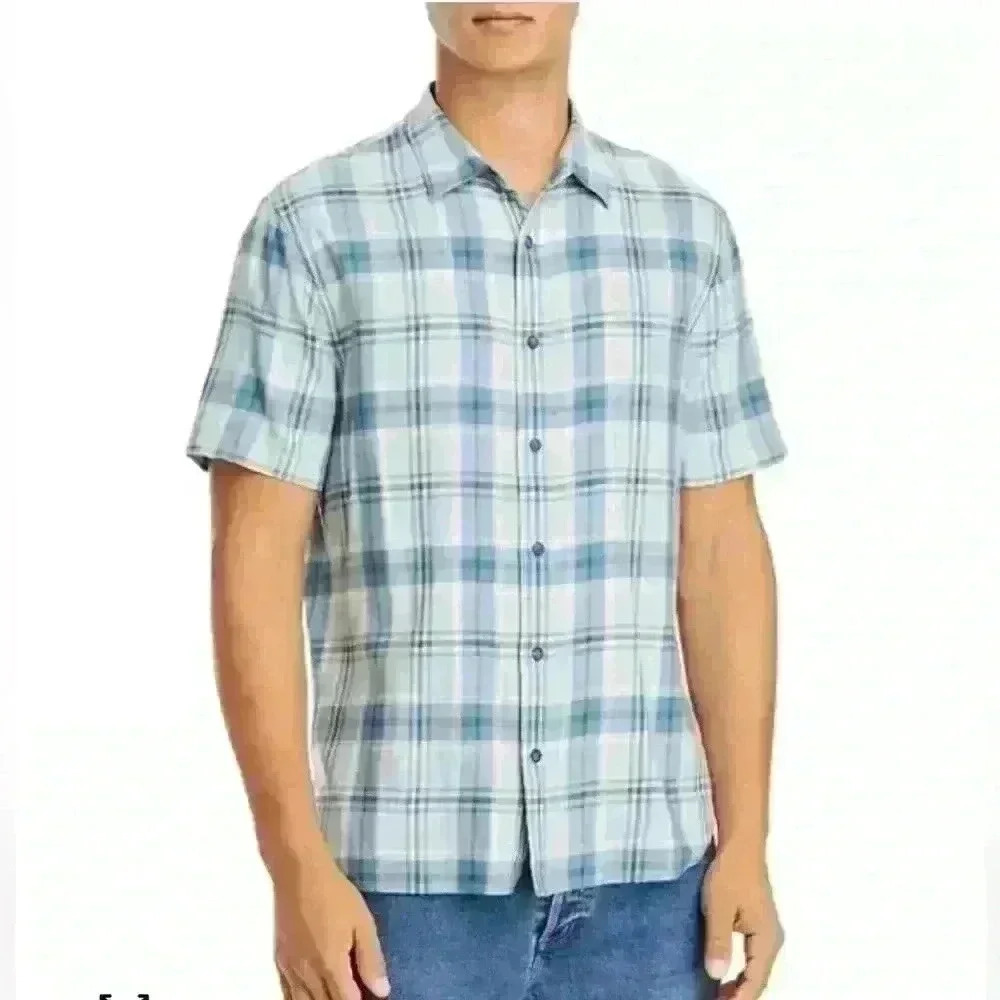 Vince “Shoreline” Plaid Button Up Short Sleeve Shirt Large New Without Tags!